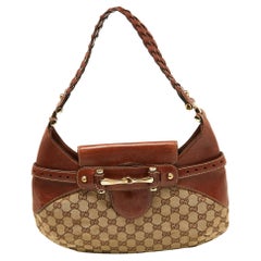 Gucci Brown/Beige GG Canvas and Leather Horsebit Flap Hobo