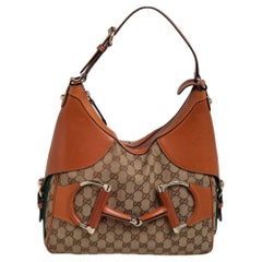 Used Gucci Brown/Beige GG Canvas and Leather Horsebit Heritage Hobo