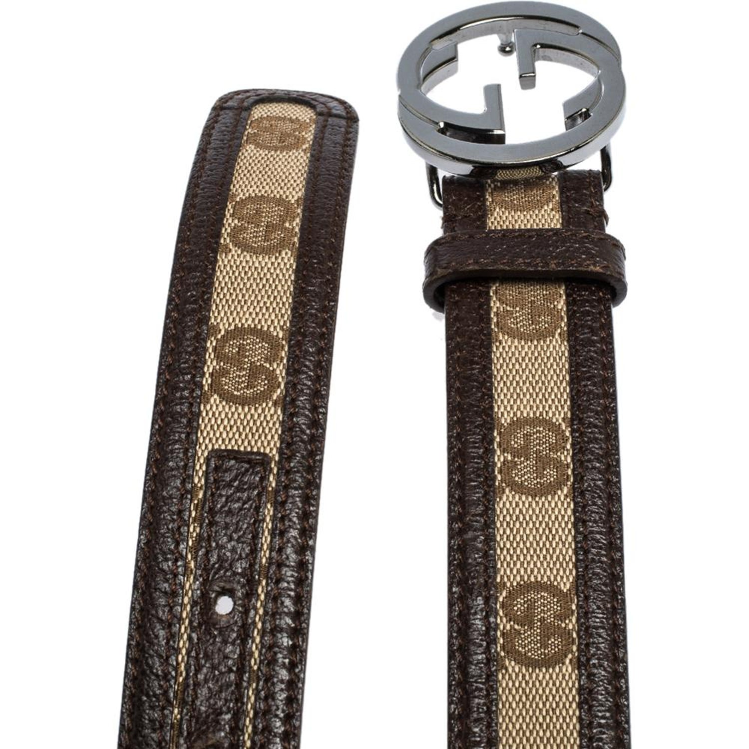 Brown/Beige GG Canvas Leather Interlocking G Buckle at 1stDibs | old gucci belt, gucci belt old model, gucci canvas belt