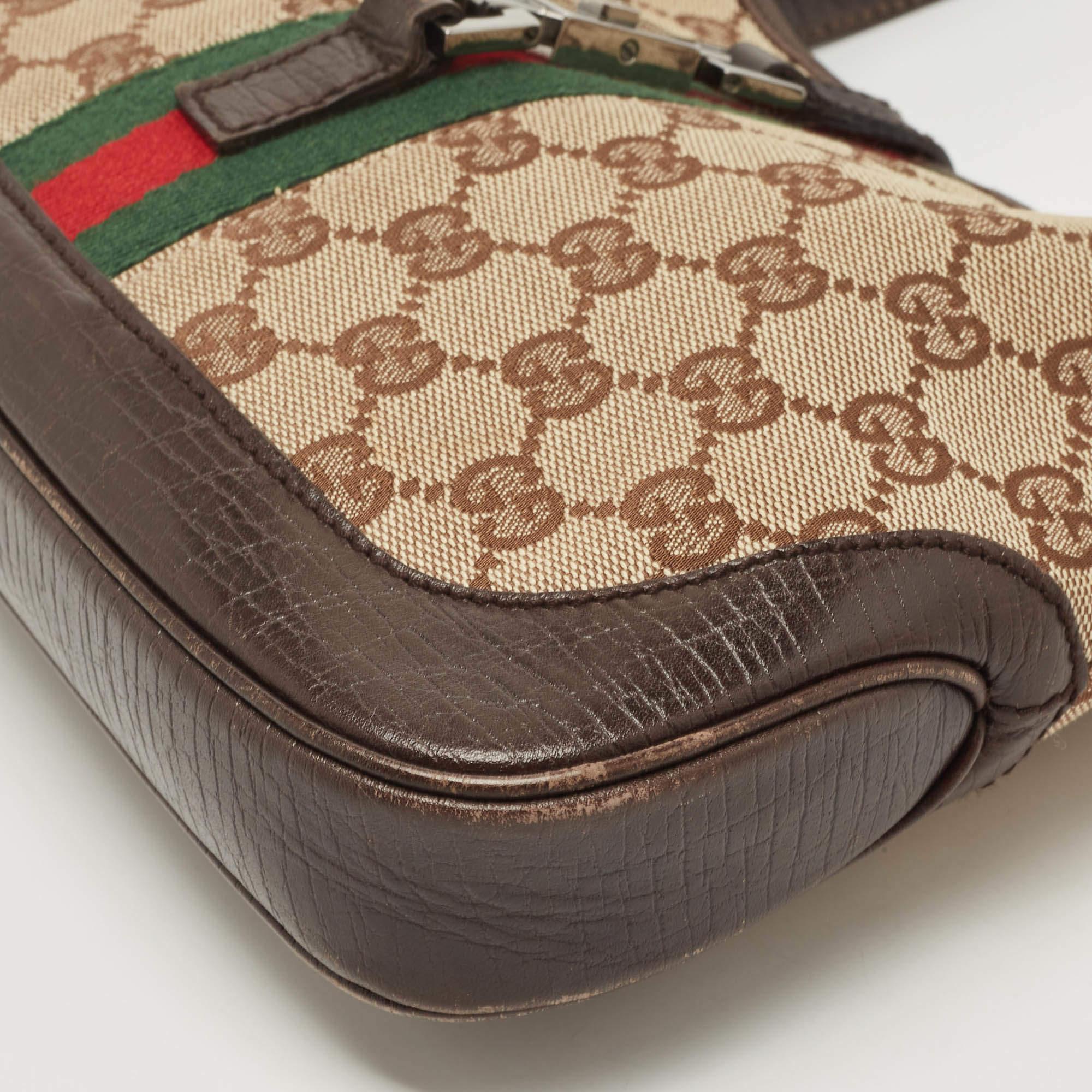 Gucci Brown/Beige GG Canvas and Leather Jackie O Hobo 11