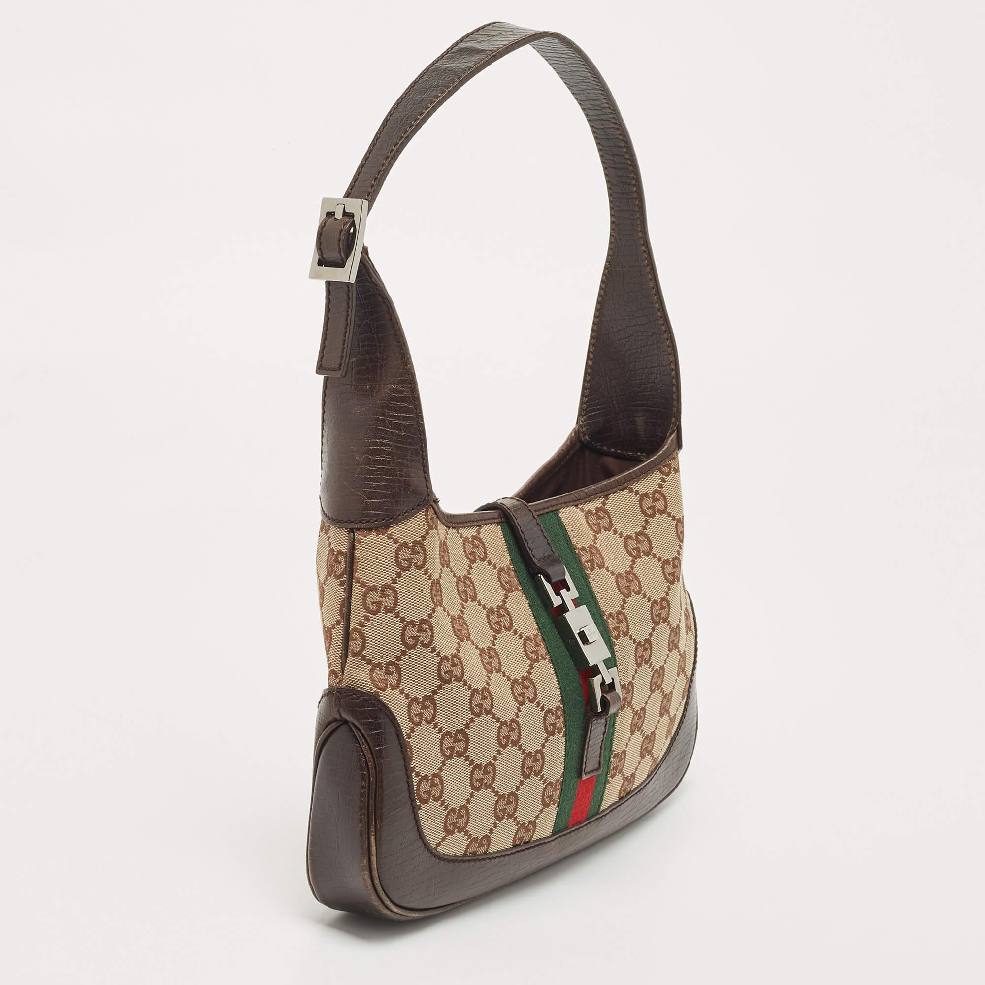 Women's Gucci Brown/Beige GG Canvas and Leather Jackie O Hobo