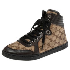 Gucci Brown/Beige GG Canvas and Leather Lace Up High Top Sneakers Size 37