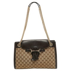 Gucci Brown/Beige GG Canvas and Leather Large Emily Shoulder Bag