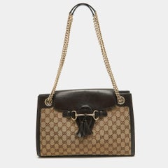 Gucci Brown/Beige GG Canvas and Leather Large Emily Shoulder Bag