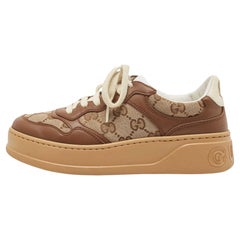 Gucci Brown/Beige GG Canvas And Leather Low Top Sneakers Size 35.5