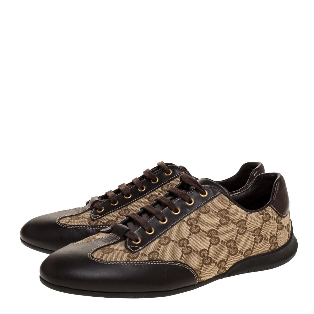 Black Gucci Brown/Beige GG Canvas And Leather Low Top Sneakers Size 38