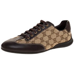 Gucci Brown/Beige GG Canvas And Leather Low Top Sneakers Size 38