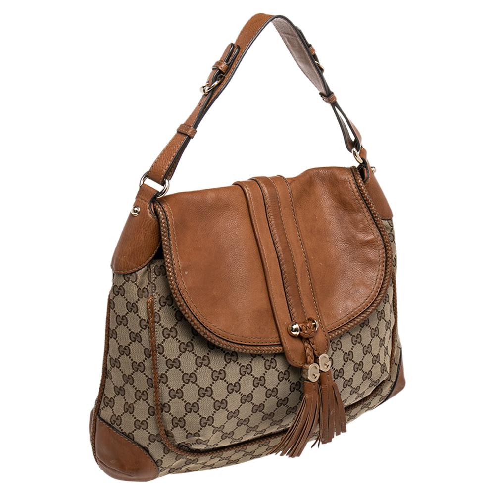 Braun/Beige GG Canvas und Leder Marrakesch Umhängetasche mit Klappe Damen