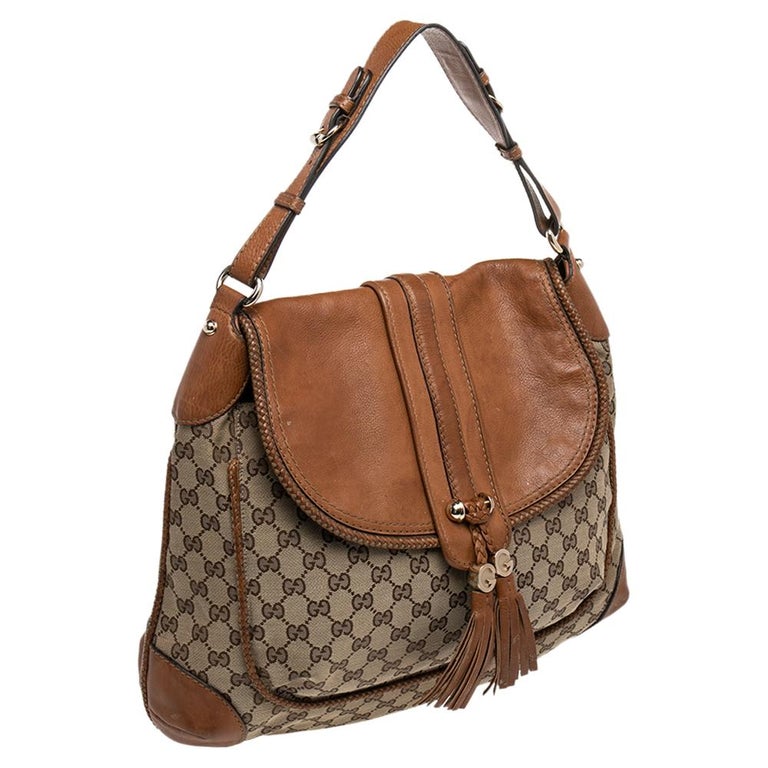 Gucci Brown/Beige GG Canvas And Leather Marrakech Flap Shoulder Bag For  Sale at 1stDibs