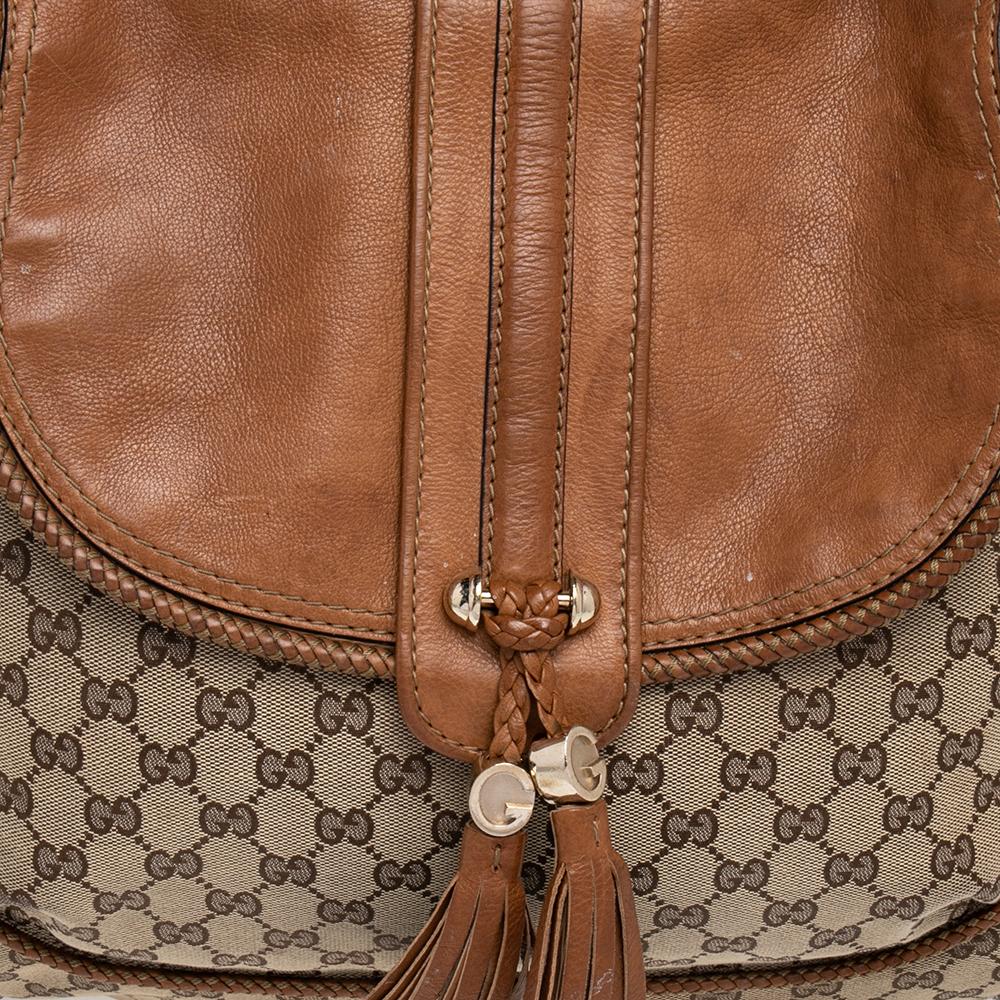 Braun/Beige GG Canvas und Leder Marrakesch Umhängetasche mit Klappe 4