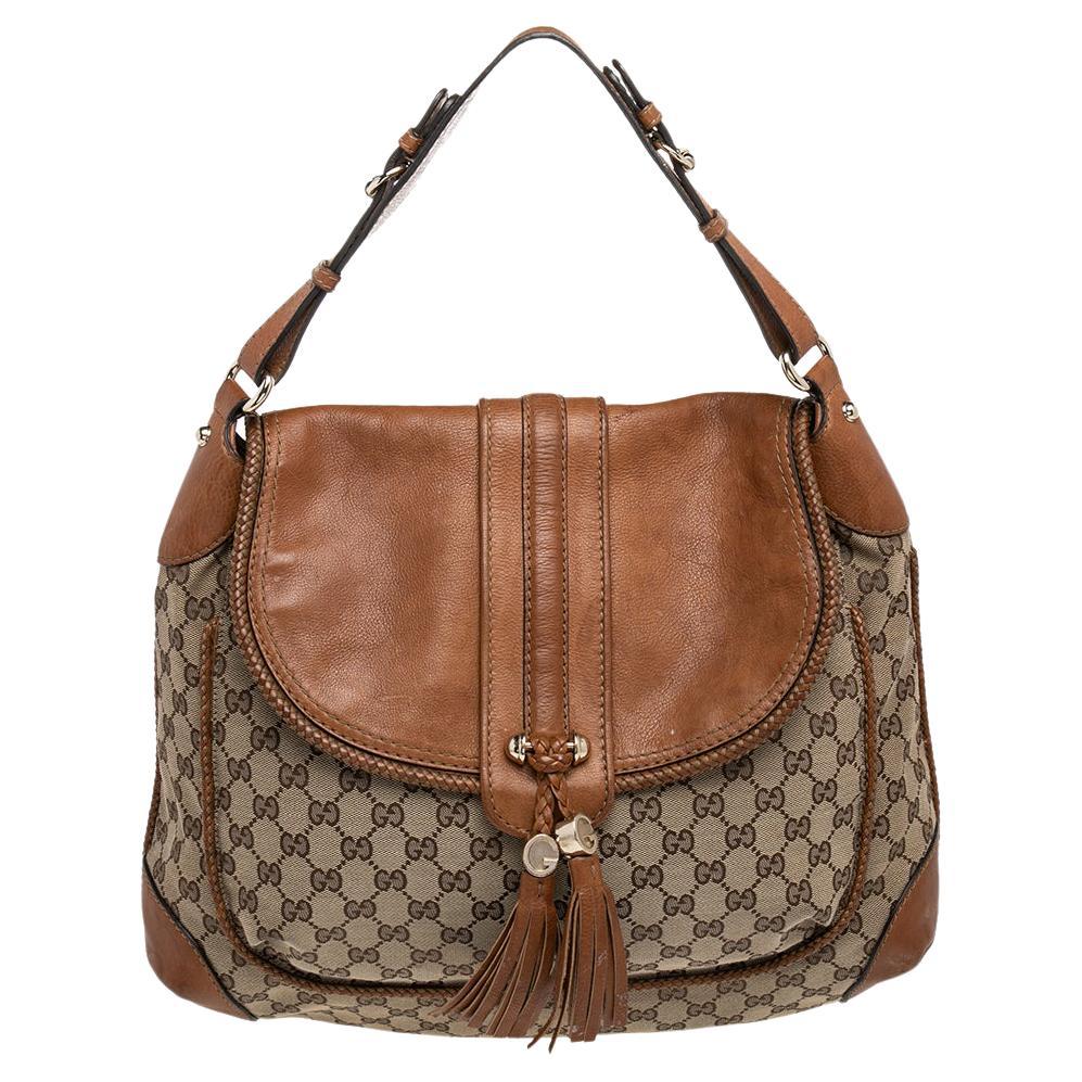 Gucci Brown/Beige GG Canvas And Leather Marrakech Flap Shoulder Bag