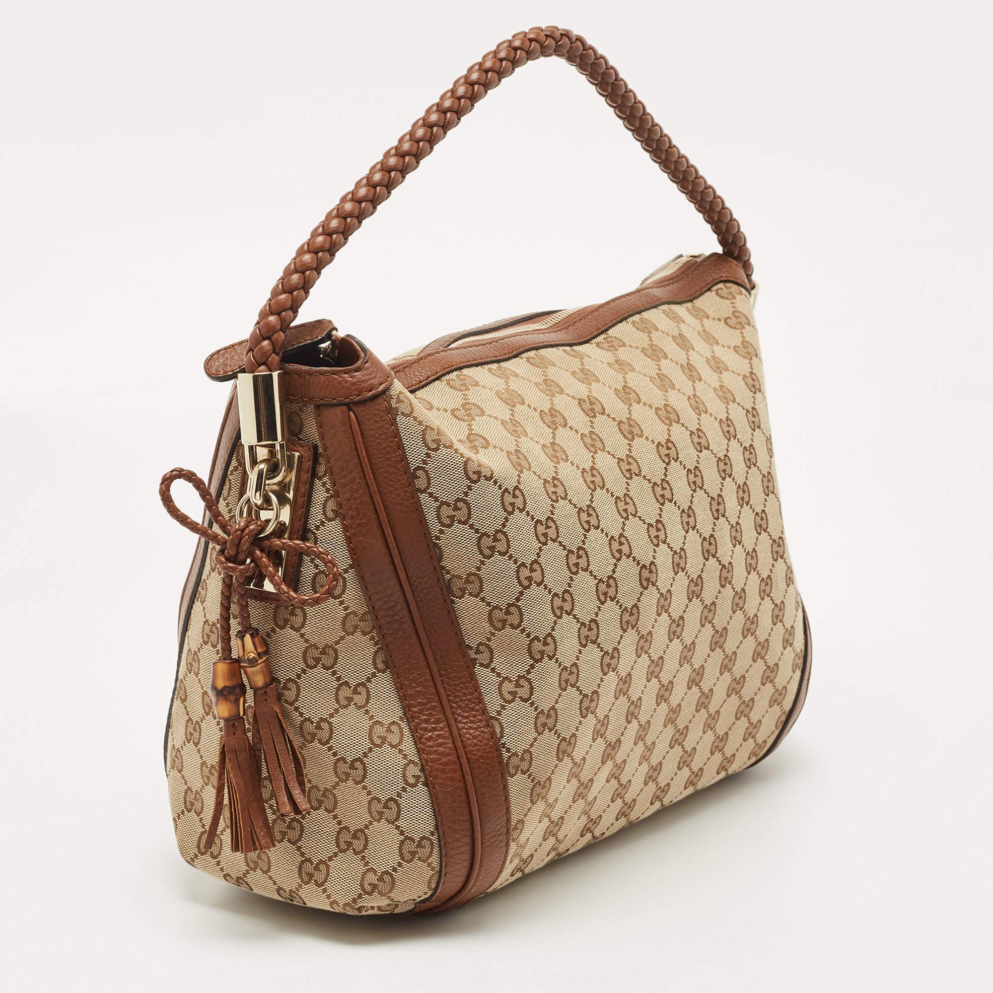 Women's Gucci Brown/Beige GG Canvas and Leather Medium Bella Hobo