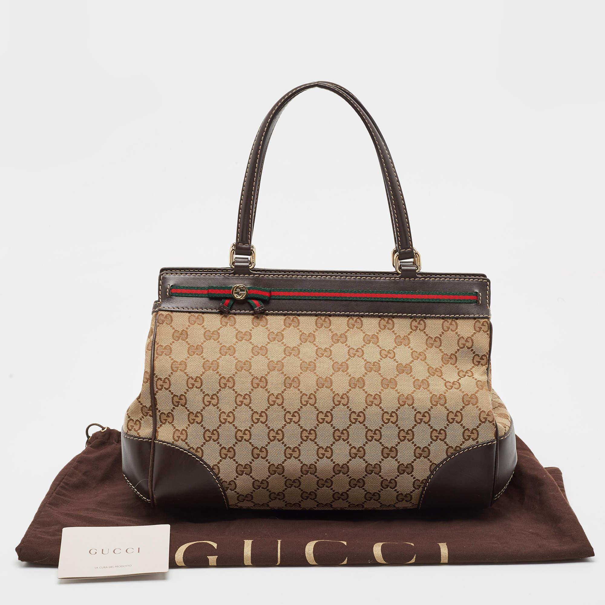 Gucci Brown/Beige GG Canvas and Leather Medium Mayfair Web Tote 10