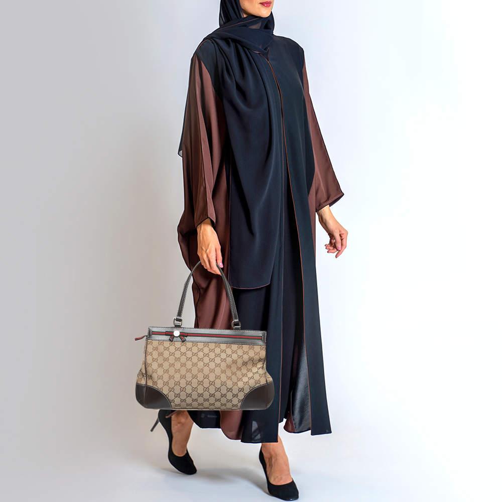 Gucci Brown/Beige GG Canvas and Leather Medium Mayfair Web Tote In Good Condition In Dubai, Al Qouz 2