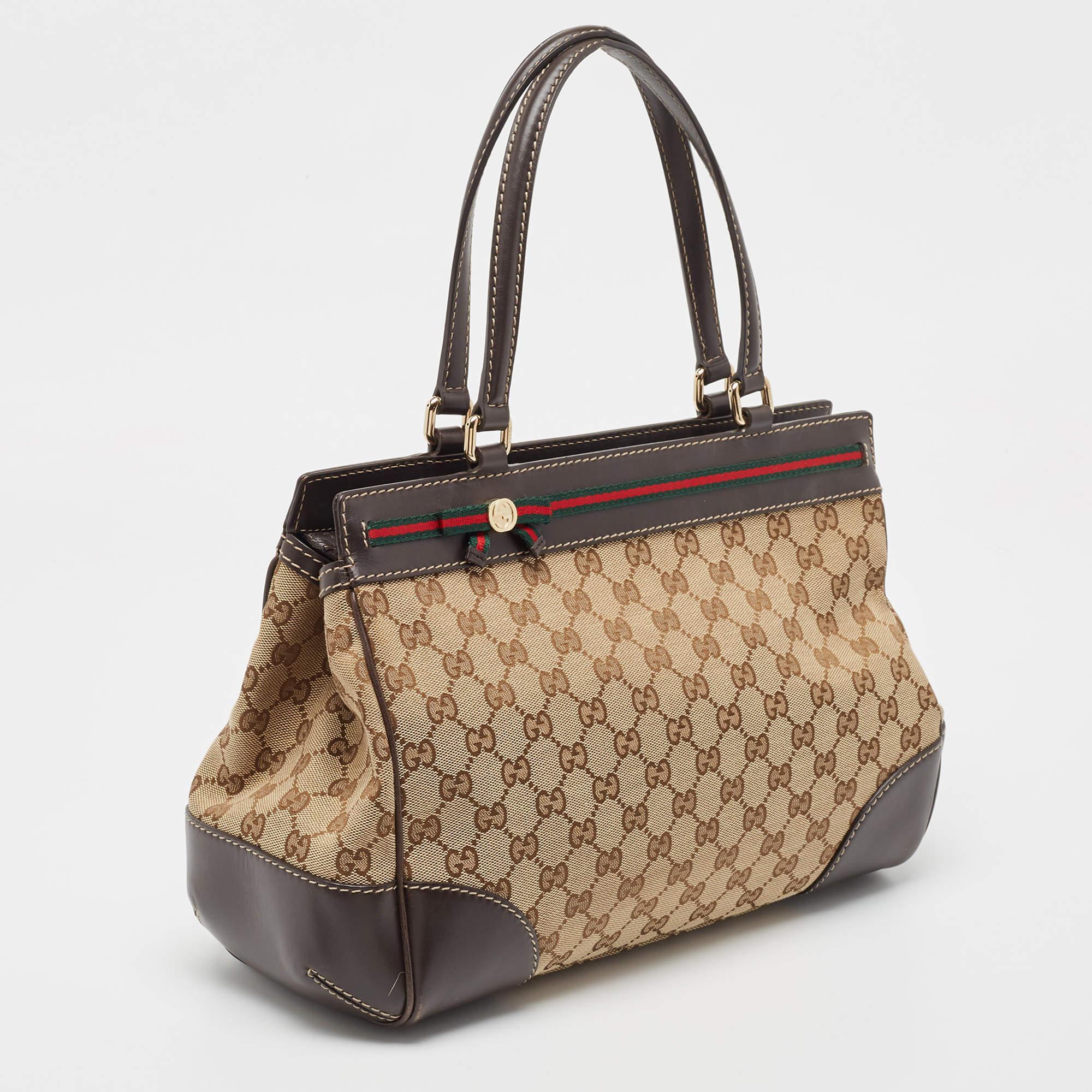 Gucci Brown/Beige GG Canvas and Leather Medium Mayfair Web Tote 3
