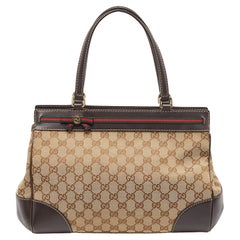 Gucci Brown/Beige GG Canvas and Leather Medium Mayfair Web Tote