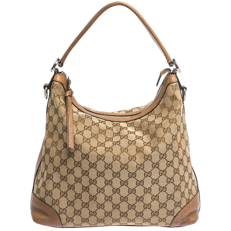 Gucci Brown/Beige GG Canvas and Leather Miss GG Original Hobo at 1stDibs