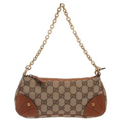 Gucci Brown/Beige GG Canvas and Leather Nail Chain Pochette