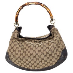 Gucci Brown/Beige GG Canvas and Leather Peggy Bamboo Hobo
