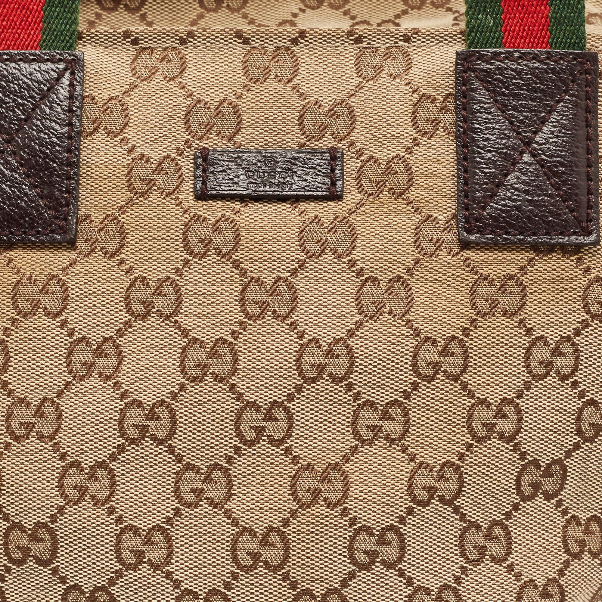 Gucci Brown/Beige GG Canvas and Leather Sherry Line Tote For Sale 8