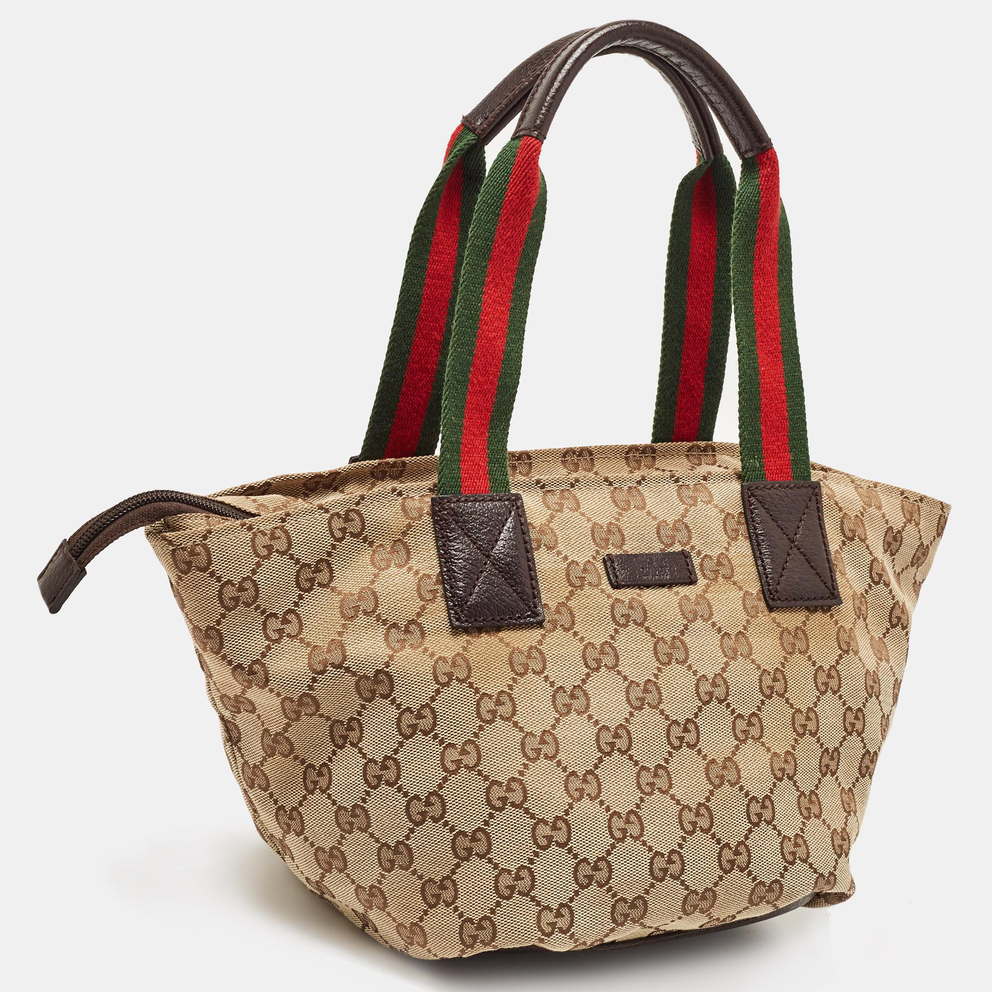 Gucci Brown/Beige GG Canvas and Leather Sherry Line Tote For Sale 10
