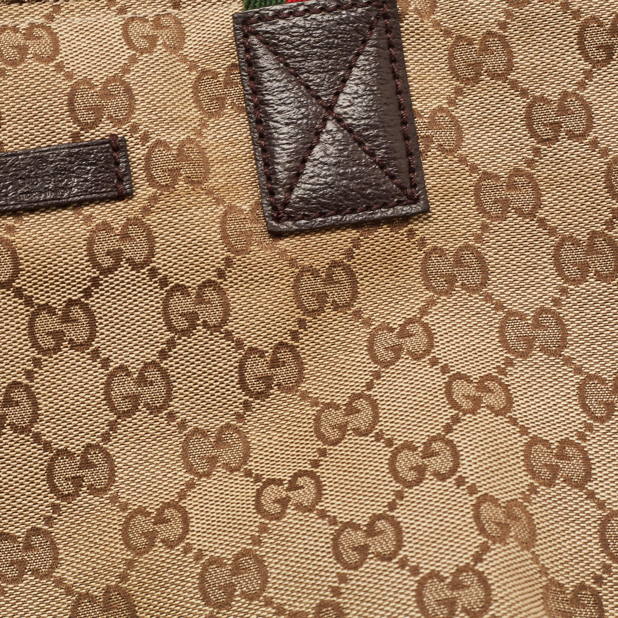 Gucci Brown/Beige GG Canvas and Leather Sherry Line Tote In Good Condition For Sale In Dubai, Al Qouz 2