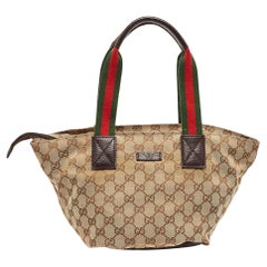 Gucci Brown/Beige GG Canvas and Leather Sherry Line Tote