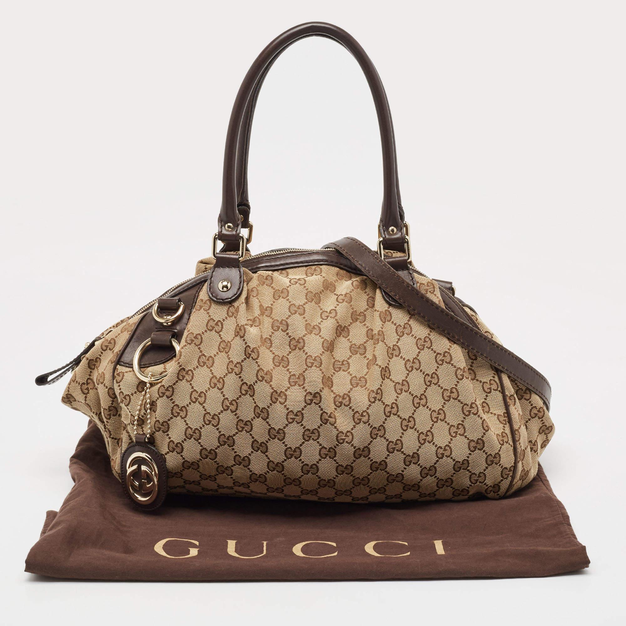 Gucci Brown/Beige GG Canvas and Leather Sukey Boston Bag 14