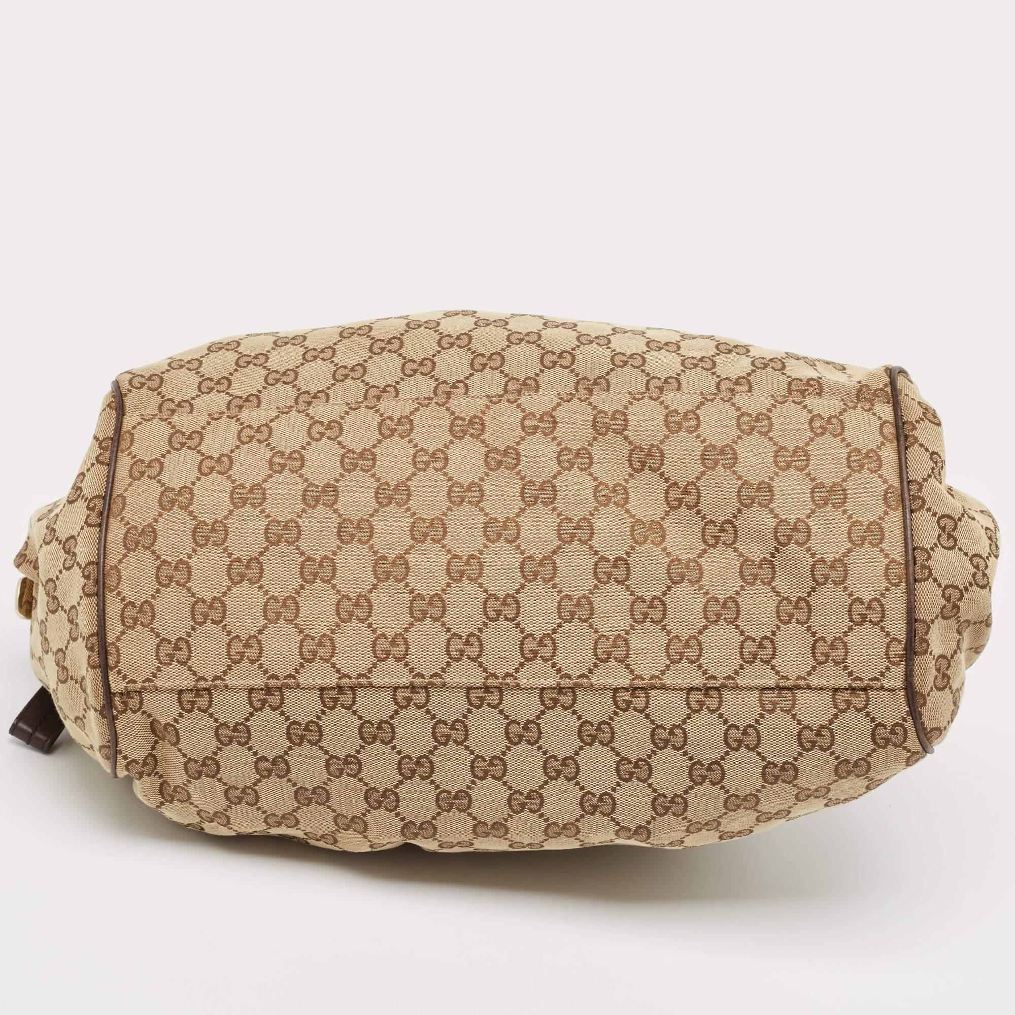 Gucci Brown/Beige GG Canvas and Leather Sukey Boston Bag For Sale 2