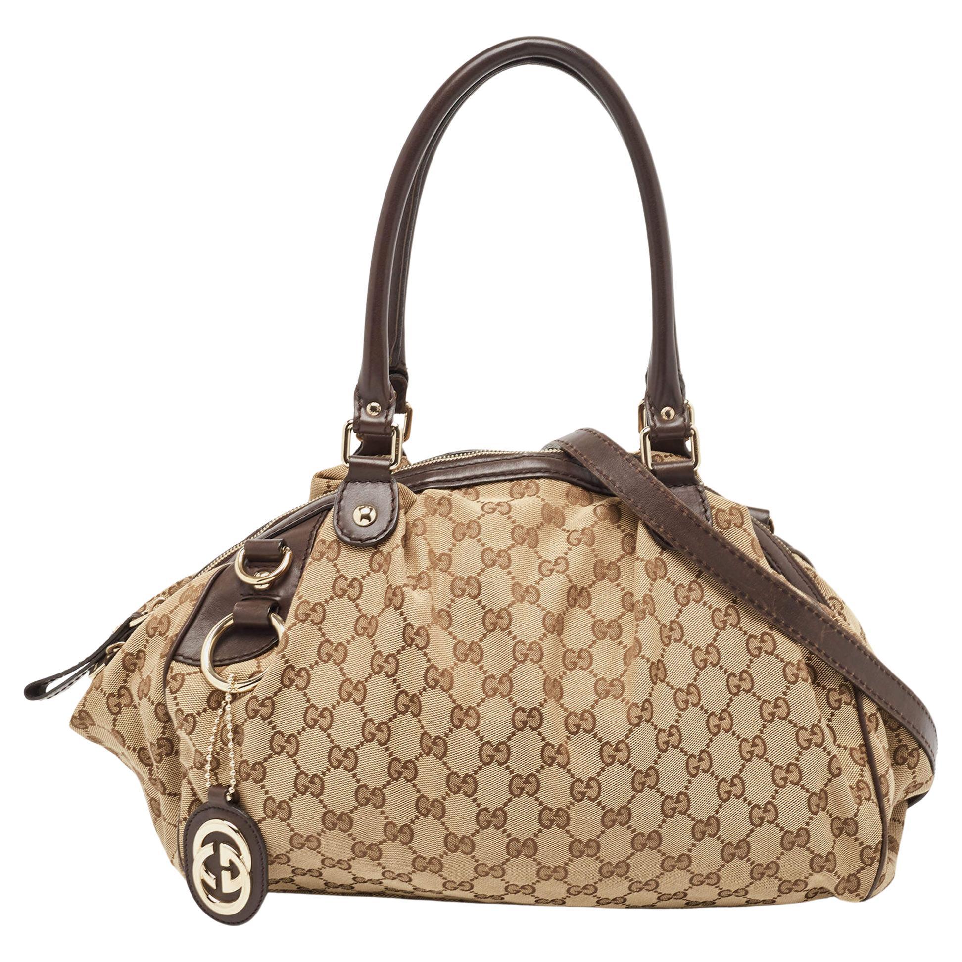 Gucci Brown/Beige GG Canvas and Leather Sukey Boston Bag