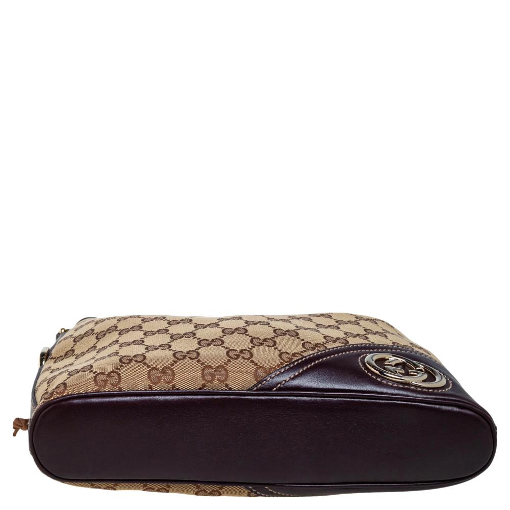 Women's Gucci Brown/Beige GG Canvas and Leather Trim Small New Britt Hobo