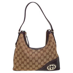 Gucci Brown/Beige GG Canvas and Leather Trim Small New Britt Hobo