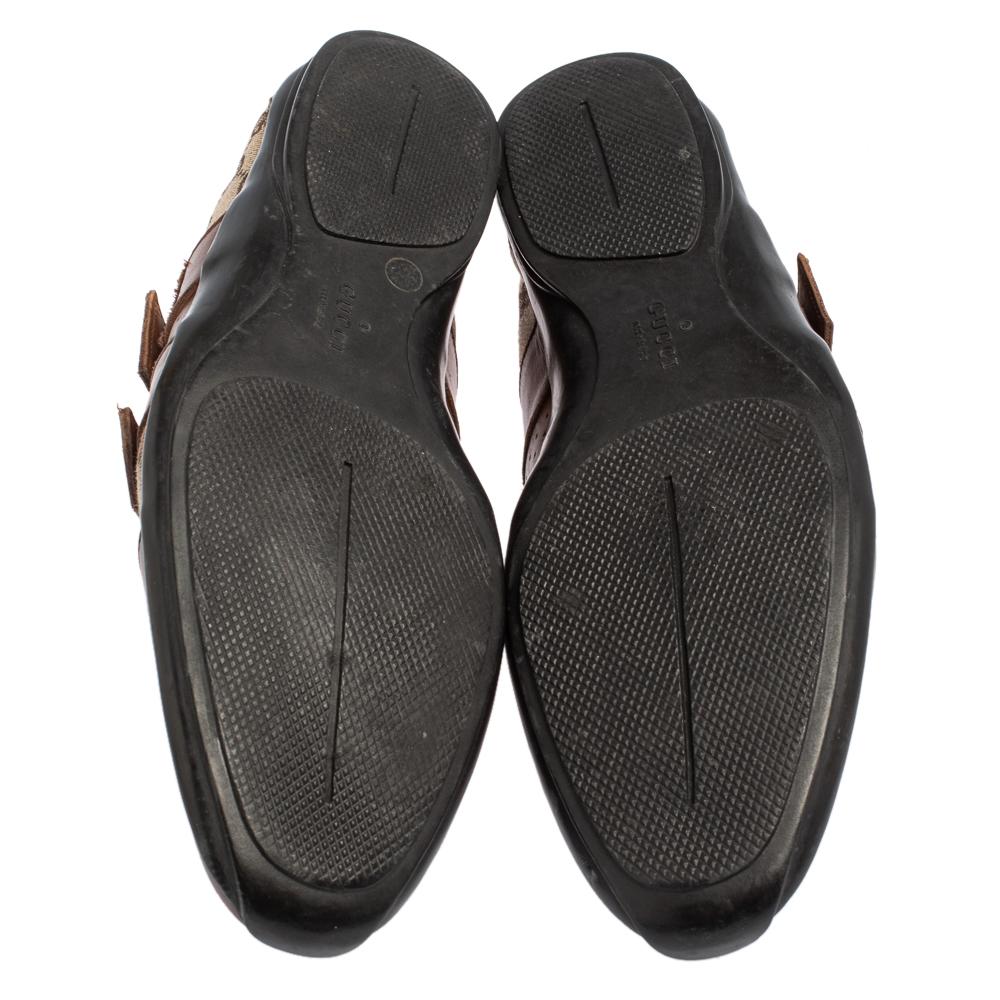 De los hombres Gucci Marrón/Beige GG Zapatillas de lona y piel con velcro Talla 43.5