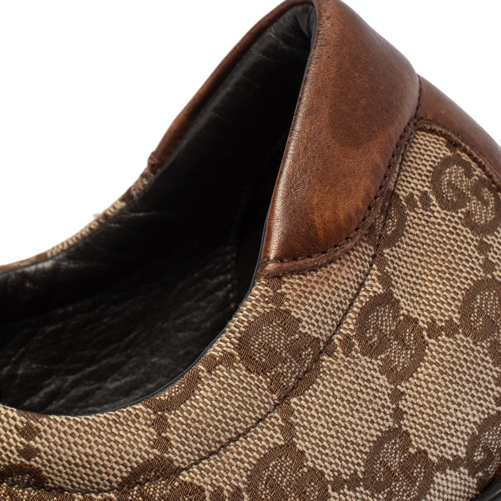Gucci Marrón/Beige GG Zapatillas de lona y piel con velcro Talla 43.5 2