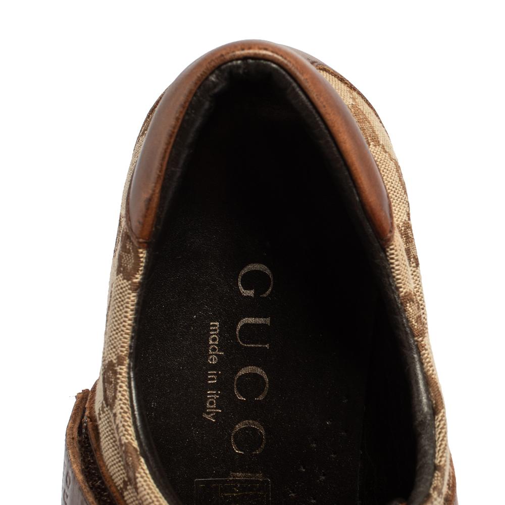 Gucci Marrón/Beige GG Zapatillas de lona y piel con velcro Talla 43.5 3