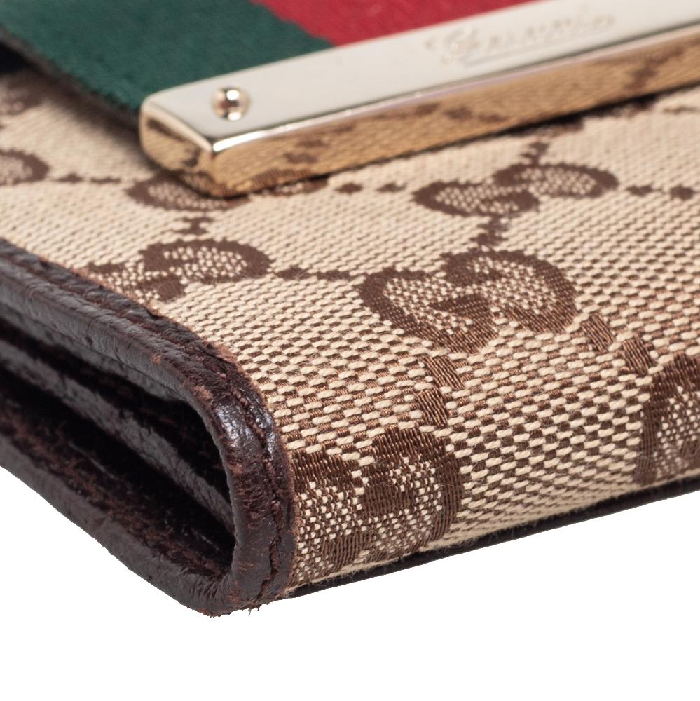 Gucci Brown/Beige GG Canvas and Leather Web Flap Compact Wallet 5