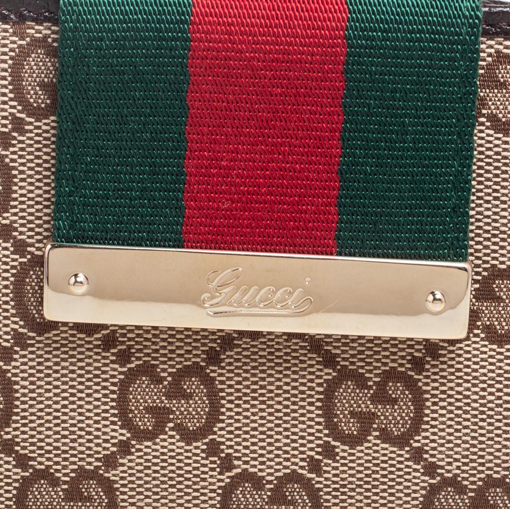 Women's Gucci Brown/Beige GG Canvas and Leather Web Flap Compact Wallet