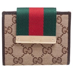 Gucci Brown/Beige GG Canvas and Leather Web Flap Compact Wallet