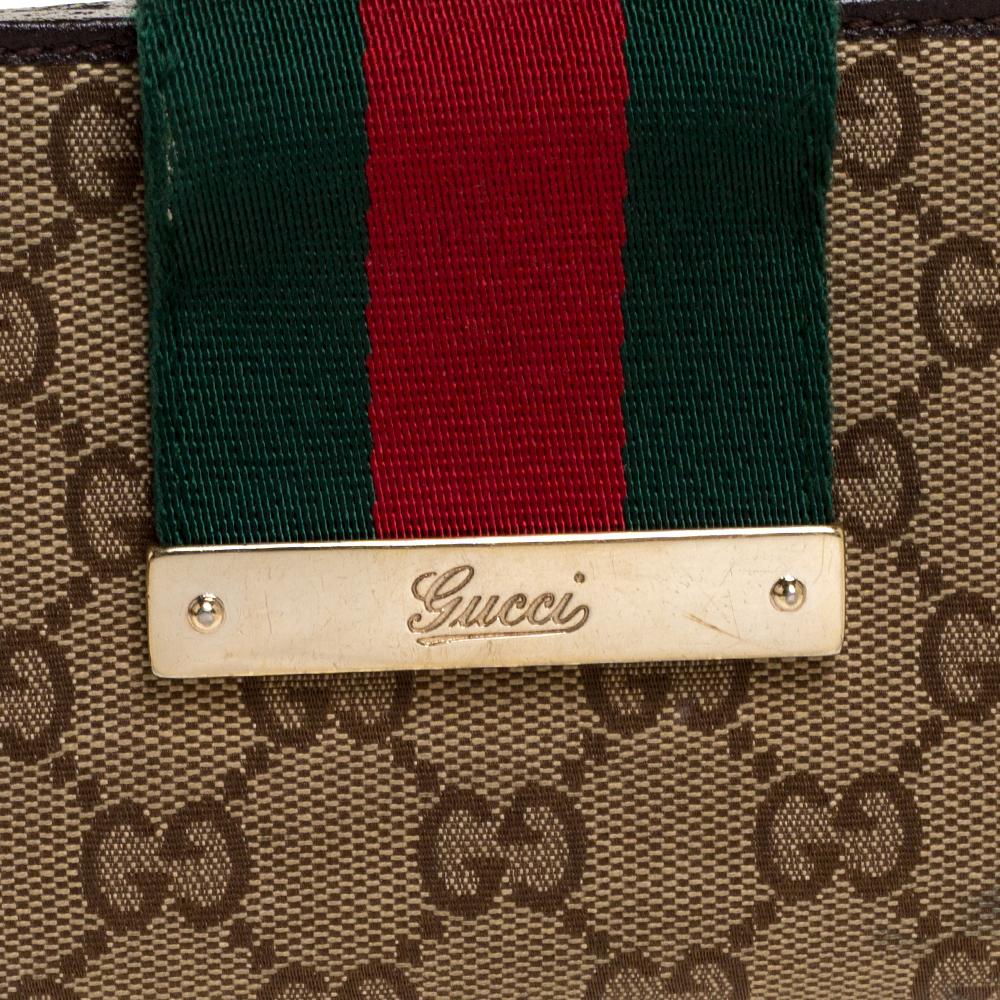 Gucci Brown/Beige GG Canvas and Leather Web Flap Continental Wallet 2