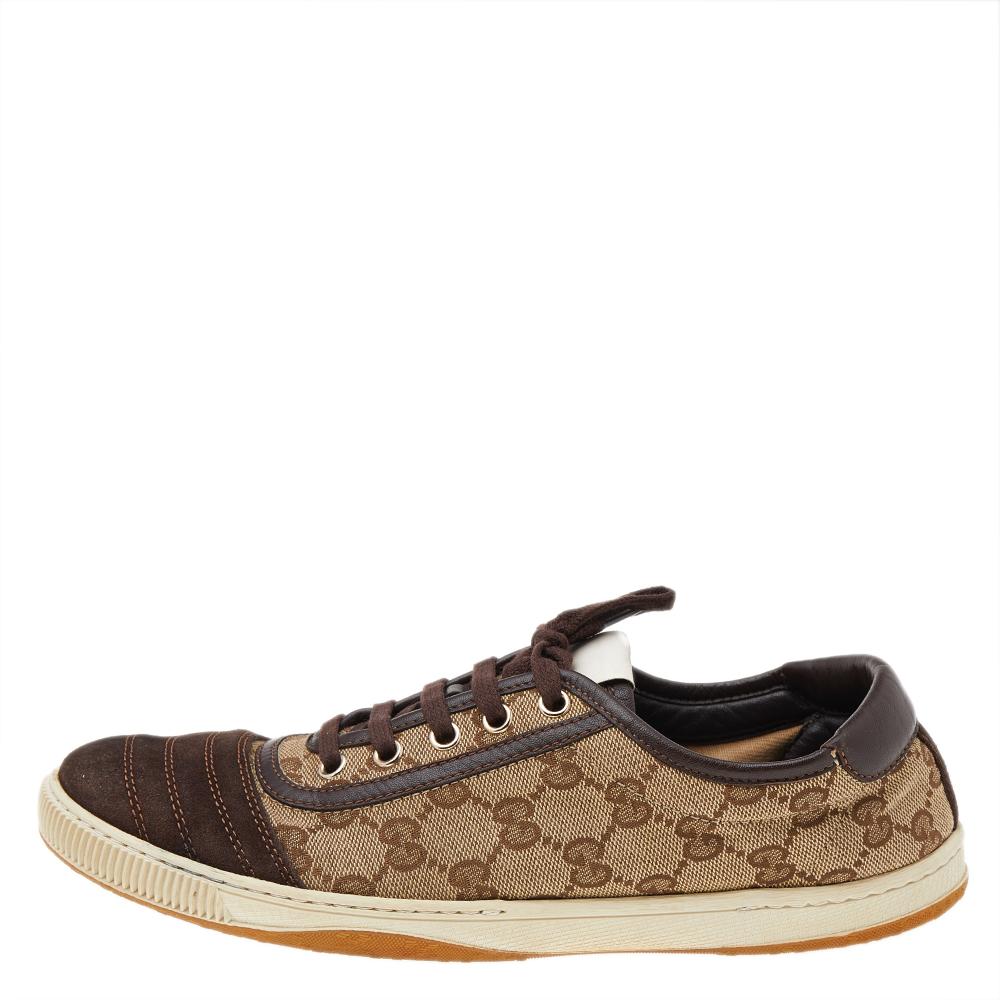 Gucci Brown/Beige GG Canvas And Suede Low Top Sneakers Size 38.5 1