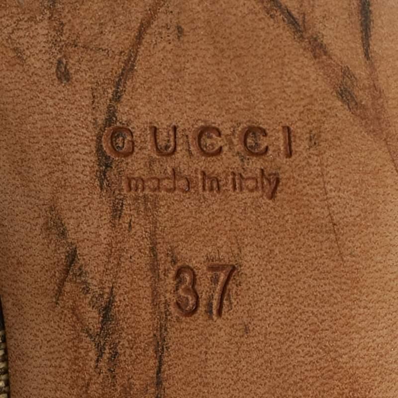 Gucci Brown/Beige GG Canvas GG Logo Peep Toe Block Heel Pumps Size 37 2