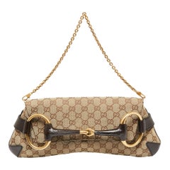 Gucci Brown/Beige GG Canvas Horsebit Chain Clutch