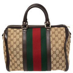 Gucci Brown/Beige GG Canvas Medium Vintage Web Boston Bag