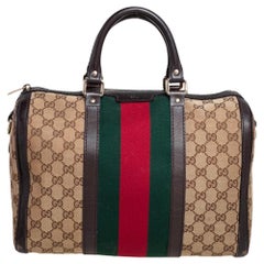 Gucci Braun/Beige GG Canvas Medium Vintage Web Boston Tasche