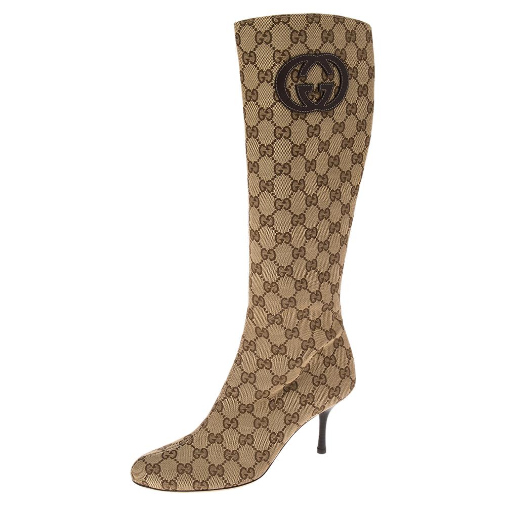 Gucci gg top canvas boots