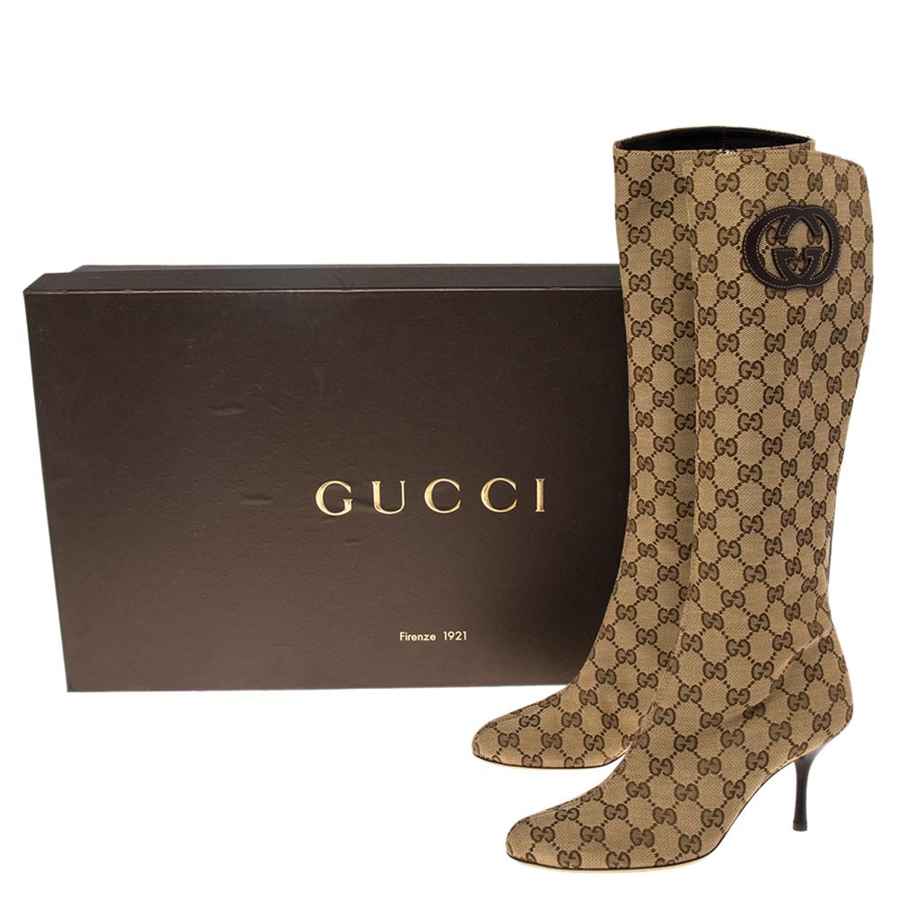 Gucci Brown/Beige GG Canvas Mid Calf Boots Size 37 2