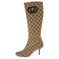 Gucci Brown/Beige GG Canvas Mid Calf Boots Size 37