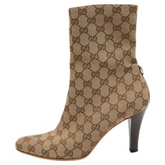 Gucci Brown/Beige GG Canvas Mid Calf Boots Size 40.5