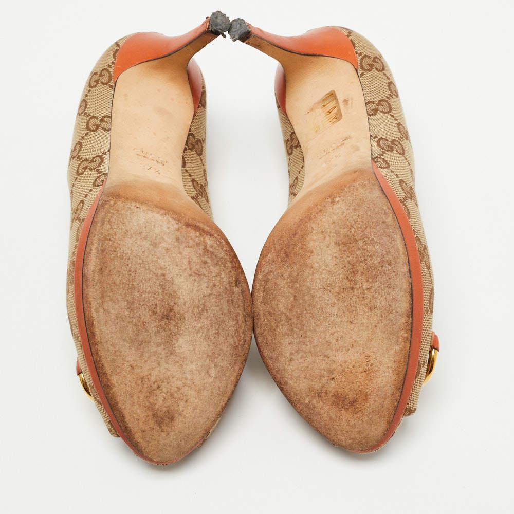 Gucci Brown/Beige GG Canvas New Hollywood Peep Toe Pumps Size 37.5 2