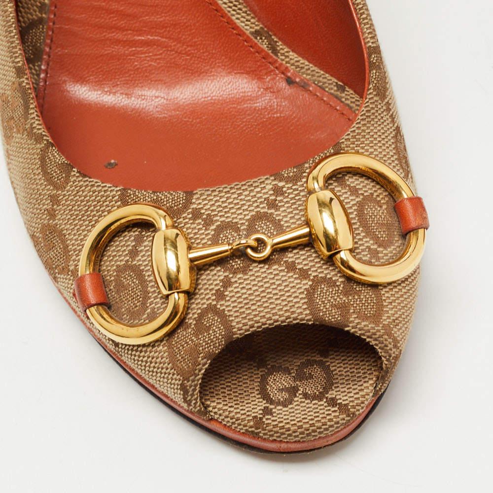 Gucci Brown/Beige GG Canvas New Hollywood Peep Toe Pumps Size 37.5 3